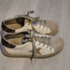 ShuShop REBA Stylish White and Gold Women's Sneakers